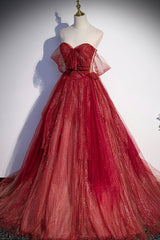 Formal Dress For Graduation, Burgundy Sweetheart Neckline Tulle Long Prom Dress, A-Line Evening Dress