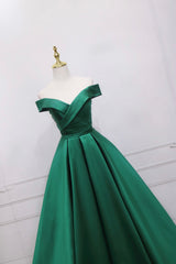 Prom Dresses With Shorts, Green Satin Long Prom Dress, Off the Shoulder Evening Party Dress