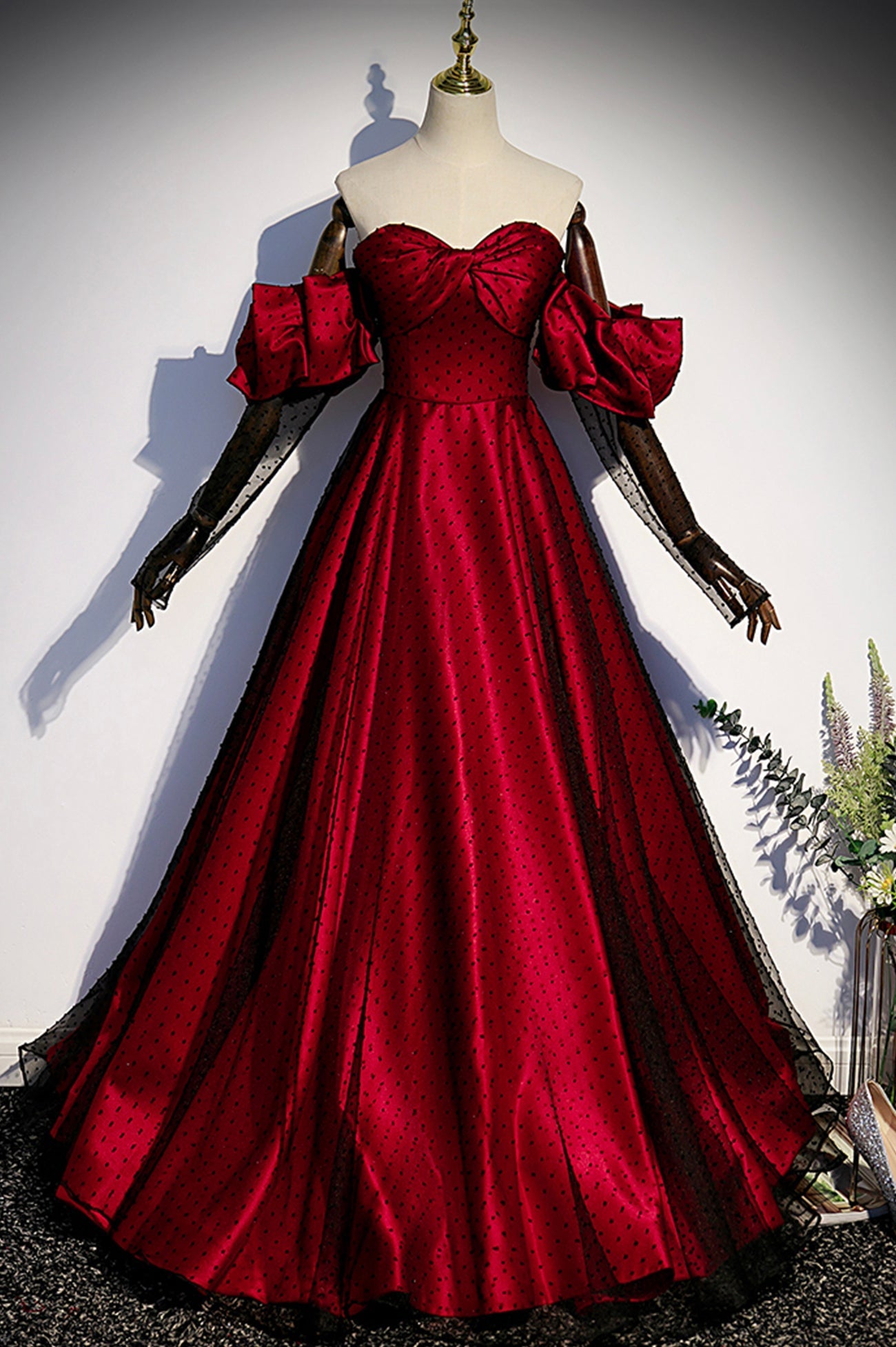 Formal Dress Website, Burgundy Satin Tulle Long Prom Dress, A-Line Sweetheart Neck Evening Dress