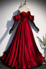 Formal Dresses Website, Burgundy Satin Tulle Long Prom Dress, A-Line Sweetheart Neck Evening Dress