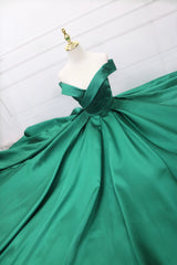 Prom Dresses For Adults, Green Satin Long Prom Dress, Off the Shoulder Evening Party Dress