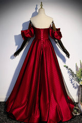 Formal Dresses Websites, Burgundy Satin Tulle Long Prom Dress, A-Line Sweetheart Neck Evening Dress