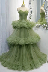 Prom Dresses Long Blue, Green Tulle Long Prom Dresses, A-Line Formal Evening Dresses