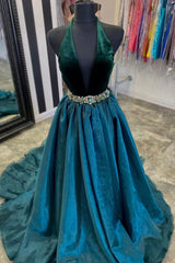 Bridesmaid Dress Formal, A-Line Velvet Tulle Long Prom Dresses, V-Neck Evening Dresses