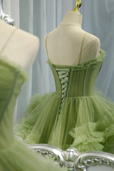 Prom Dress With Pocket, Green Tulle Long Prom Dresses, A-Line Formal Evening Dresses