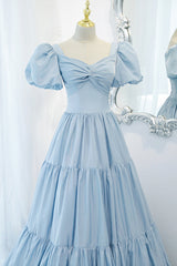 Bridesmaid Dresses, Blue A-Line Long Prom Dress, Blue Formal Evening Dress