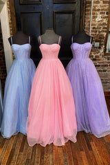 Bridesmaid Dress Colorful, Lovely Tulle Spaghetti Strap Long Prom Dresses, A-Line Evening Dresses