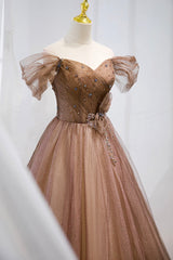 Bridesmaids Dresses Color Palettes, Off the Shouler Long Formal Dresses, A-Line Tulle Formal Evening Dress