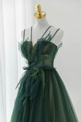 Prom Dress Graduacion, Green Tulle Long A-Line Prom Dress, Green Formal Evening Dress