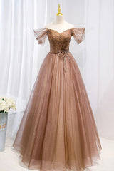 Bridesmaid Dresses Color Palette, Off the Shouler Long Formal Dresses, A-Line Tulle Formal Evening Dress