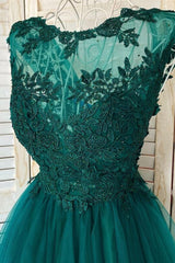 Prom Dress 2040, Green Lace Short Prom Dress, A-Line Homecoming Dress
