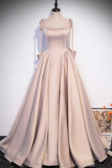 Bridesmaid Dress 2066, Pink Satin Long Formal Dresses, Graduation Dresses with Bows