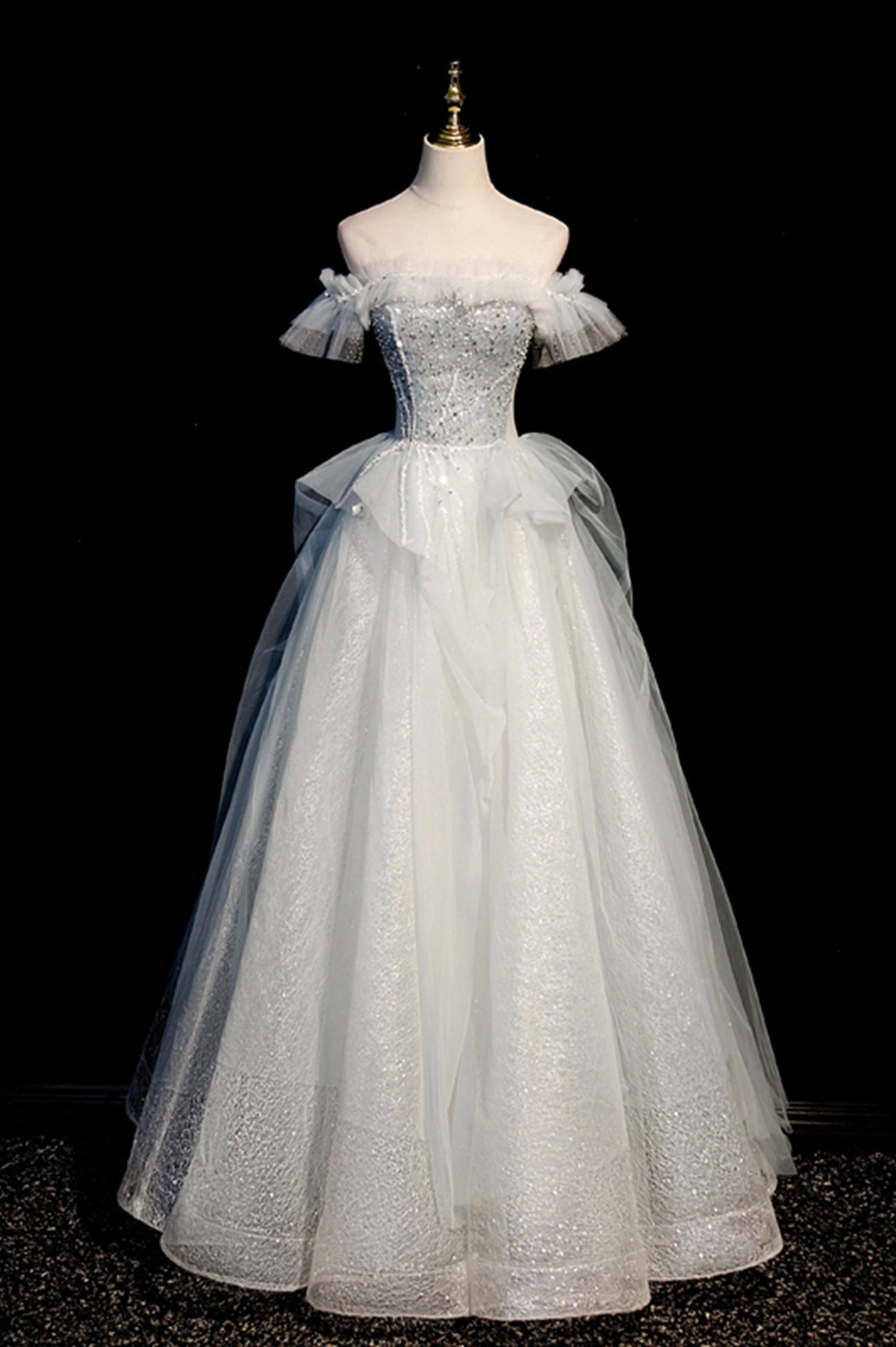 Bridesmaid Dresses Vintage, Off the Shoulder Tulle Long Prom Dress, A-Line Evening Dress
