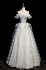 Bridesmaid Dresses Vintage, Off the Shoulder Tulle Long Prom Dress, A-Line Evening Dress
