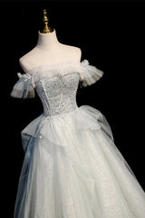 Bridesmaid Dresses Summer Wedding, Off the Shoulder Tulle Long Prom Dress, A-Line Evening Dress