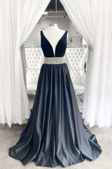 Bridesmaid Dresse Styles, Black A-Line Velvet Long Prom Dress, Black Evening Dresses