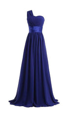 Satin Dress, Column One Shoulder Floor Length Chiffon Royal Blue Bridesmaid Dresses