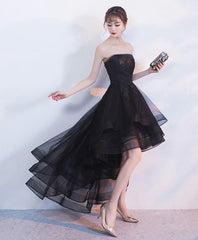 Homecomming Dresses With Sleeves, Black Tulle Lace Short Prom Dress, Black Tulle Homecoming Dress, 1