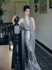 Sexy zeemeermin zilveren pailletten prom -jurken avondjurk