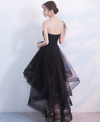 Homecomming Dress With Sleeves, Black Tulle Lace Short Prom Dress, Black Tulle Homecoming Dress, 1