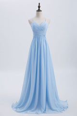 Bridesmaid Dresses Designers, Blue Pleated Straps Chiffon Long Bridesmaid Dress