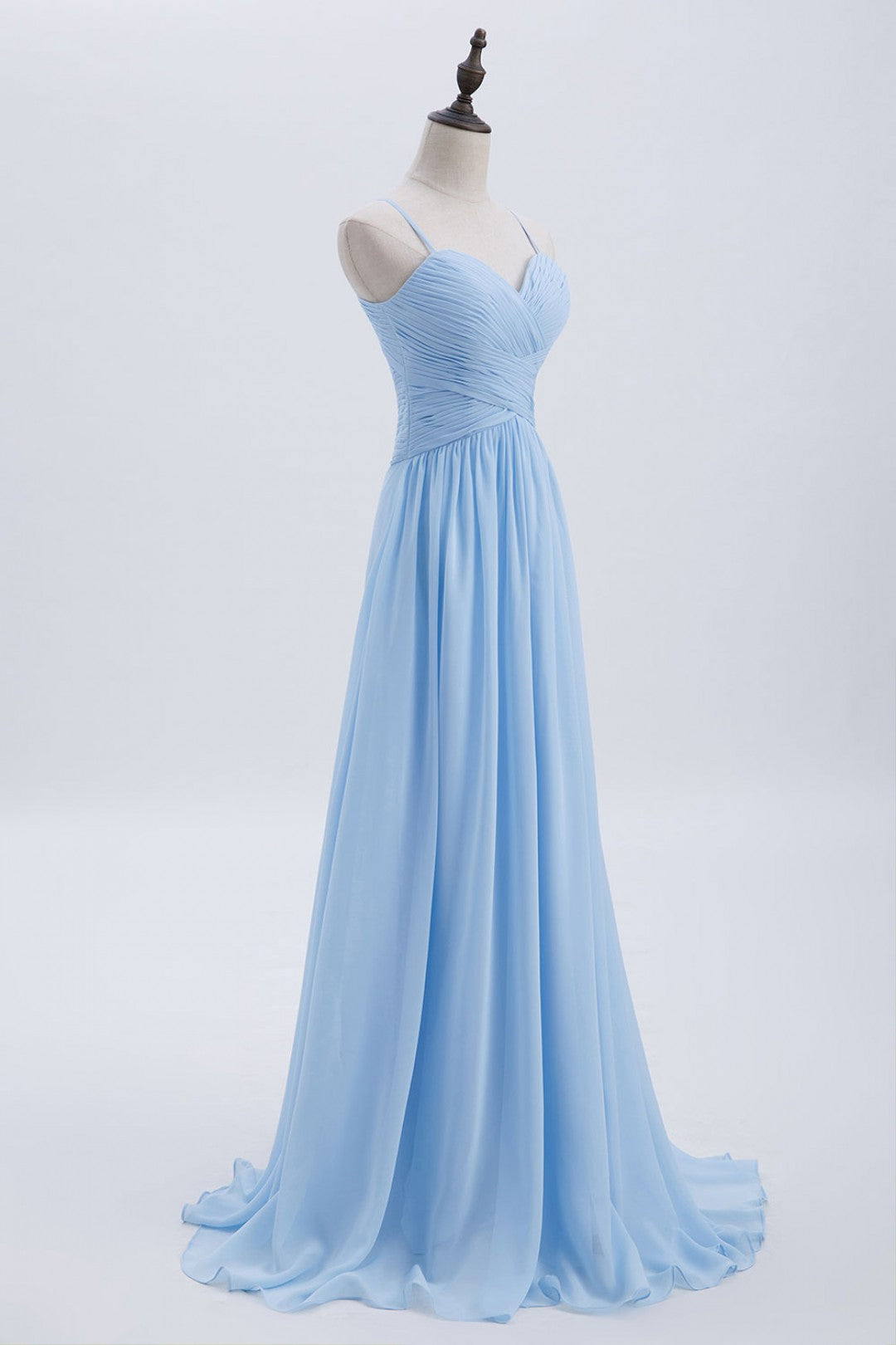 Bridesmaid Dress Designer, Blue Pleated Straps Chiffon Long Bridesmaid Dress