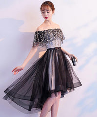 Homecoming Dresses With Sleeves, Black Tulle Lace Short Prom Dress, Black Tulle Homecoming Dress