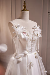 Bridal Shower Games, Beautiful Straps Satin Prom Dress with Exquisite Beads and flower Appliques