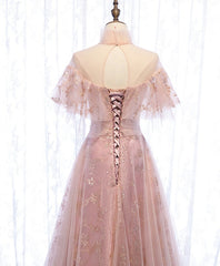 Homecoming Dresses Websites, Pink Tulle Lace Long Prom Dress, Pink Tulle Formal Dress, 2