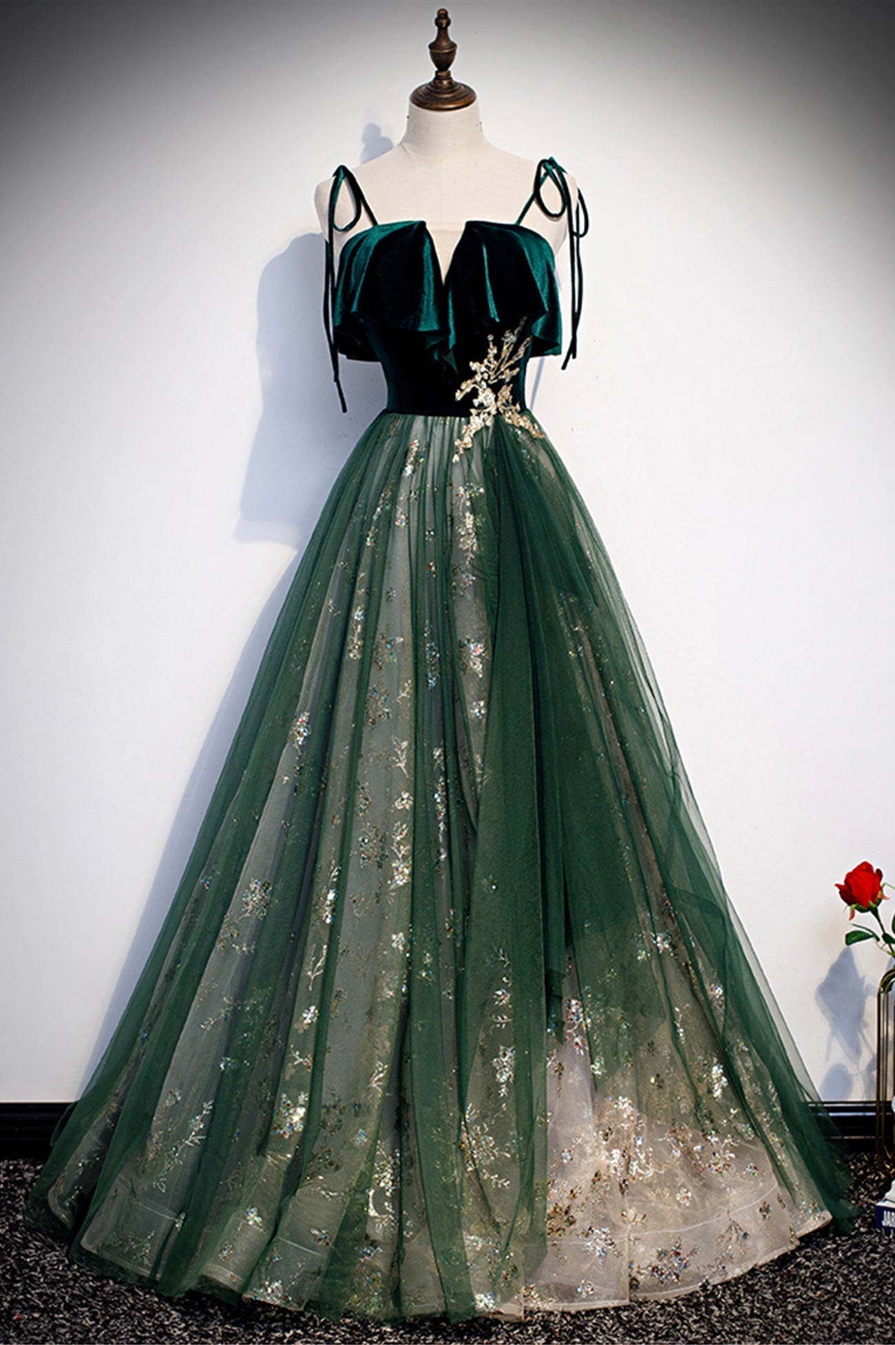 Prom Dresses Emerald Green, Green Velvet Long Prom Dresses, A-Line Evening Dresses