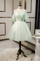 Bridesmaids Dresses Idea, Mint Green Tulle Short Prom Dress, Cute A-Line Party Homecoming Dress