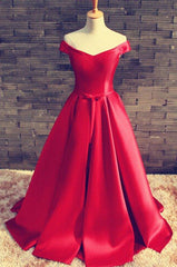Bridesmaids Dress Under 122, 2024 Gorgeous Red Floor-Length/Long A-Line/Princess Off-the-Shoulder Lace Up Satin Prom Dresses