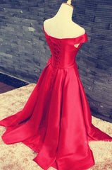 Bridesmaid Dresses Different Color, 2024 Gorgeous Red Floor-Length/Long A-Line/Princess Off-the-Shoulder Lace Up Satin Prom Dresses