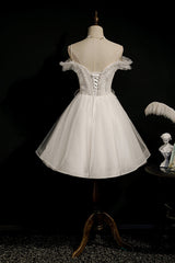 Bridesmaids Dresses Vintage, Ivory Spaghetti Strap Beaded Tulle Short Princess Homecoming Dresses