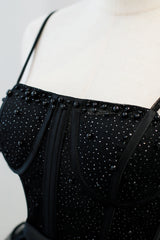 Bachelorette Party Theme, Black Sequins Spaghetti Straps Tulle Short Homecoming Dresses