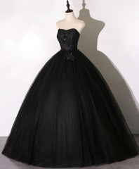 Homecoming Dresses Blues, Black Sweetheart Neck Tulle Long Prom Dress, Black Evening Dress