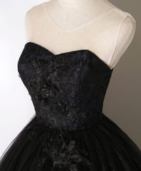 Homecomming Dresses Red, Black Sweetheart Neck Tulle Long Prom Dress, Black Evening Dress