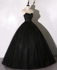 Homecomeing Dresses Red, Black Sweetheart Neck Tulle Long Prom Dress, Black Evening Dress