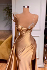 Party Dresses Design, One Shoulder Long Sleeves Mermaid Prom Dress Split With Beads