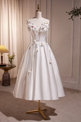 Bridesmaid Dresses Mismatched Winter, Beautiful Straps Satin Prom Dress with Exquisite Beads and flower Appliques