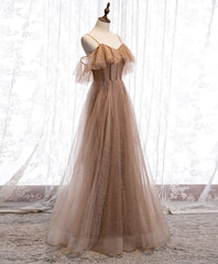 Formal Dresses Cocktail, Champagne Tulle Sequin Long Prom Dress, Champagne Evening Dress