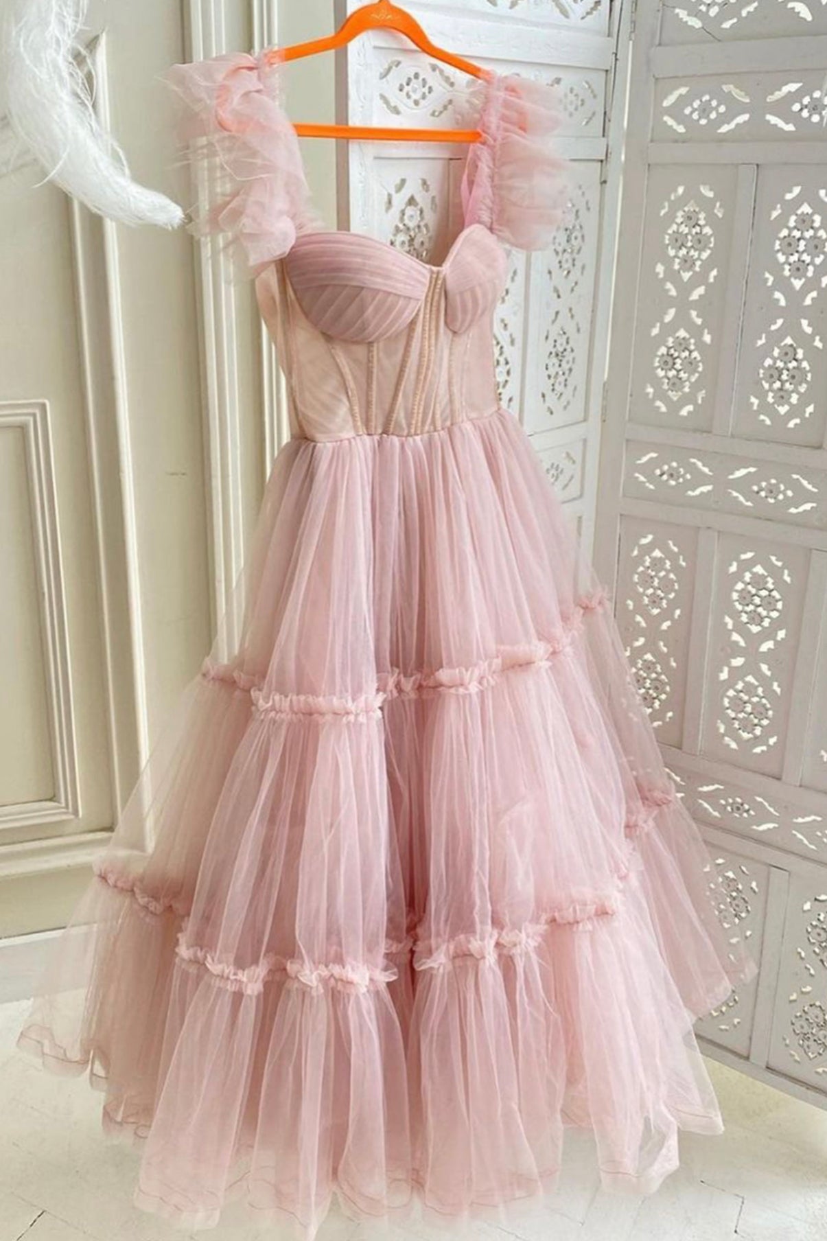 Bridesmaid Dresses Blush Pink, Pink Tulle Short Prom Dresses, A-Line Party Homecoming Dresses