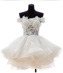 Bridesmaid Dress Color, A-Line Off-the-Shoulder Appliques Short White Organza Homecoming Dress 2024