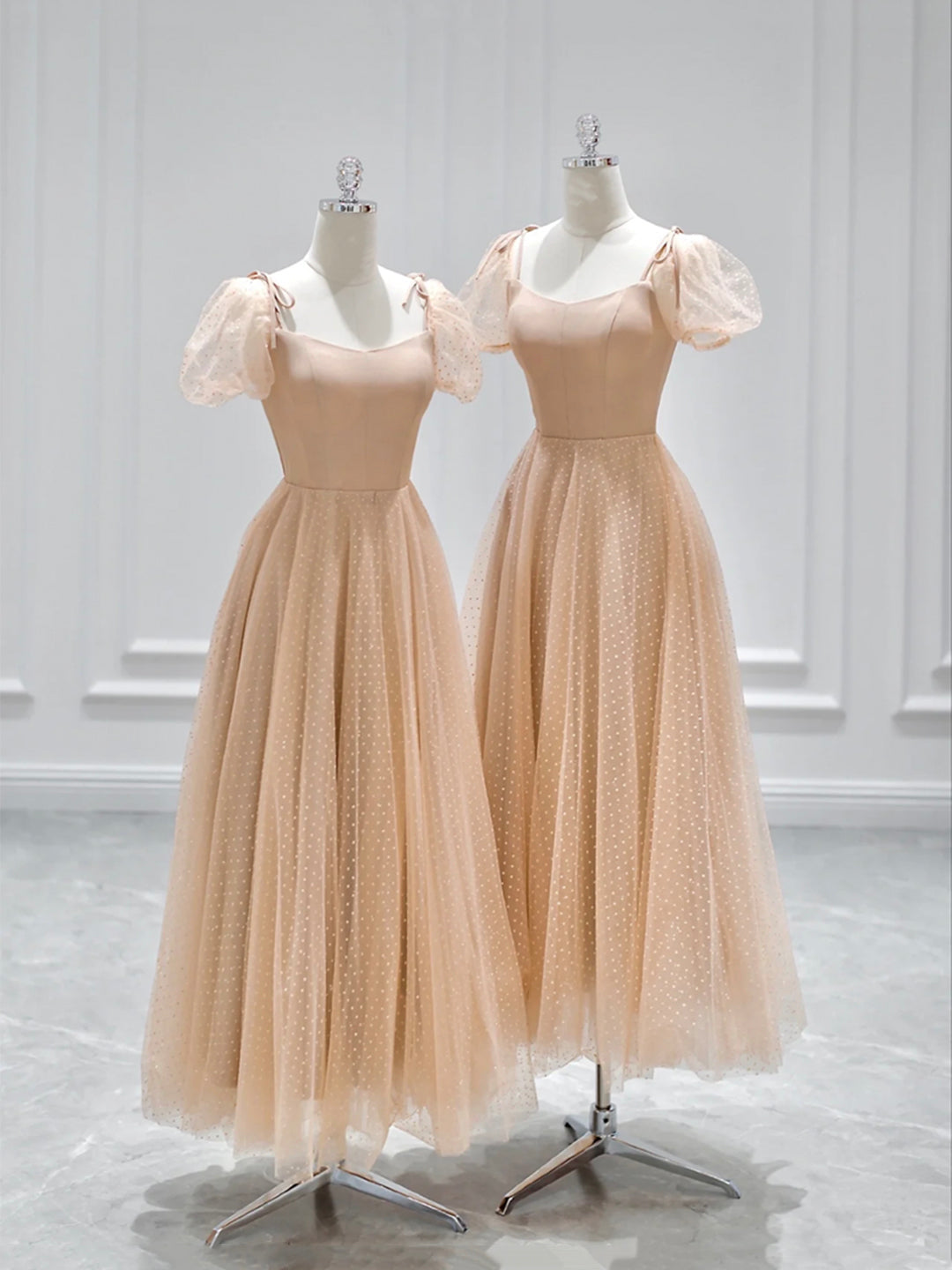 Festival Outfit, Cute Tulle Tea Length Prom Dress, A-Line Short Sleeve Evening Dress