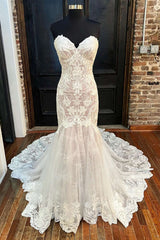 Wedding Dresse Beach, Ivory Strapless Mermaid Long Wedding Dress