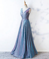 Prom Dress A Line Prom Dress, Unique Blue Sequin Long Prom Dress, Blue Formal Dress
