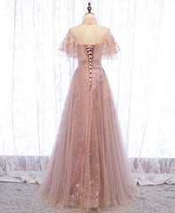 Homecoming Dress Website, Pink Tulle Lace Long Prom Dress, Pink Tulle Formal Dress, 2