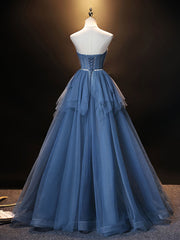 Prom Dresses For 045, Blue Sweetheart Neck Tulle Long Prom Dress, Blue Evening Dress