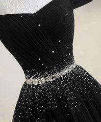 Prom Dresses For Teens, Black Tulle Sequin Long Prom Dress, Black Tulle Evening Dress