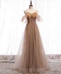 Formal Dresses Long Elegant Evening Gowns, Champagne Tulle Sequin Long Prom Dress, Champagne Evening Dress